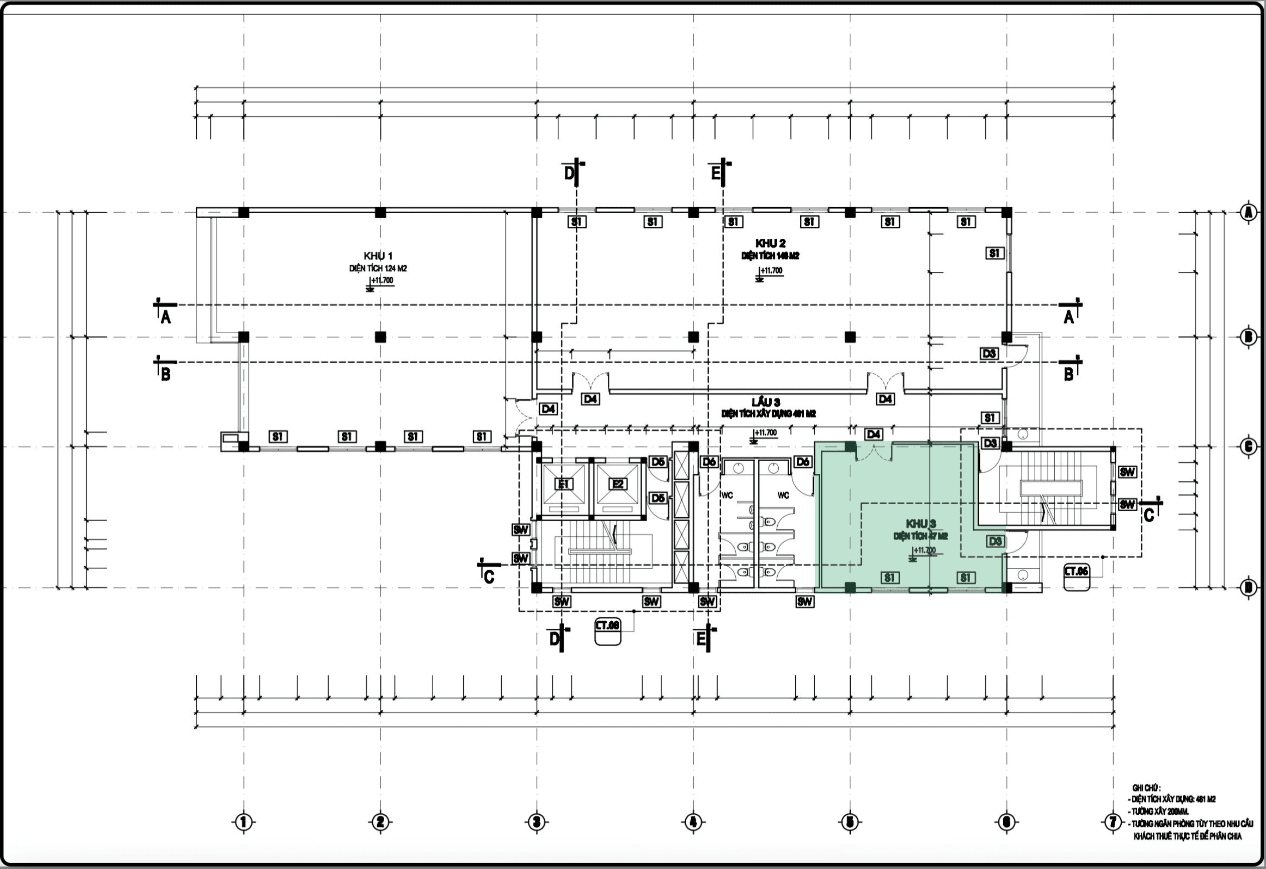 Bản vẽ khu diện tích 47m² tầng 2-4 tòa nhà H&T Building