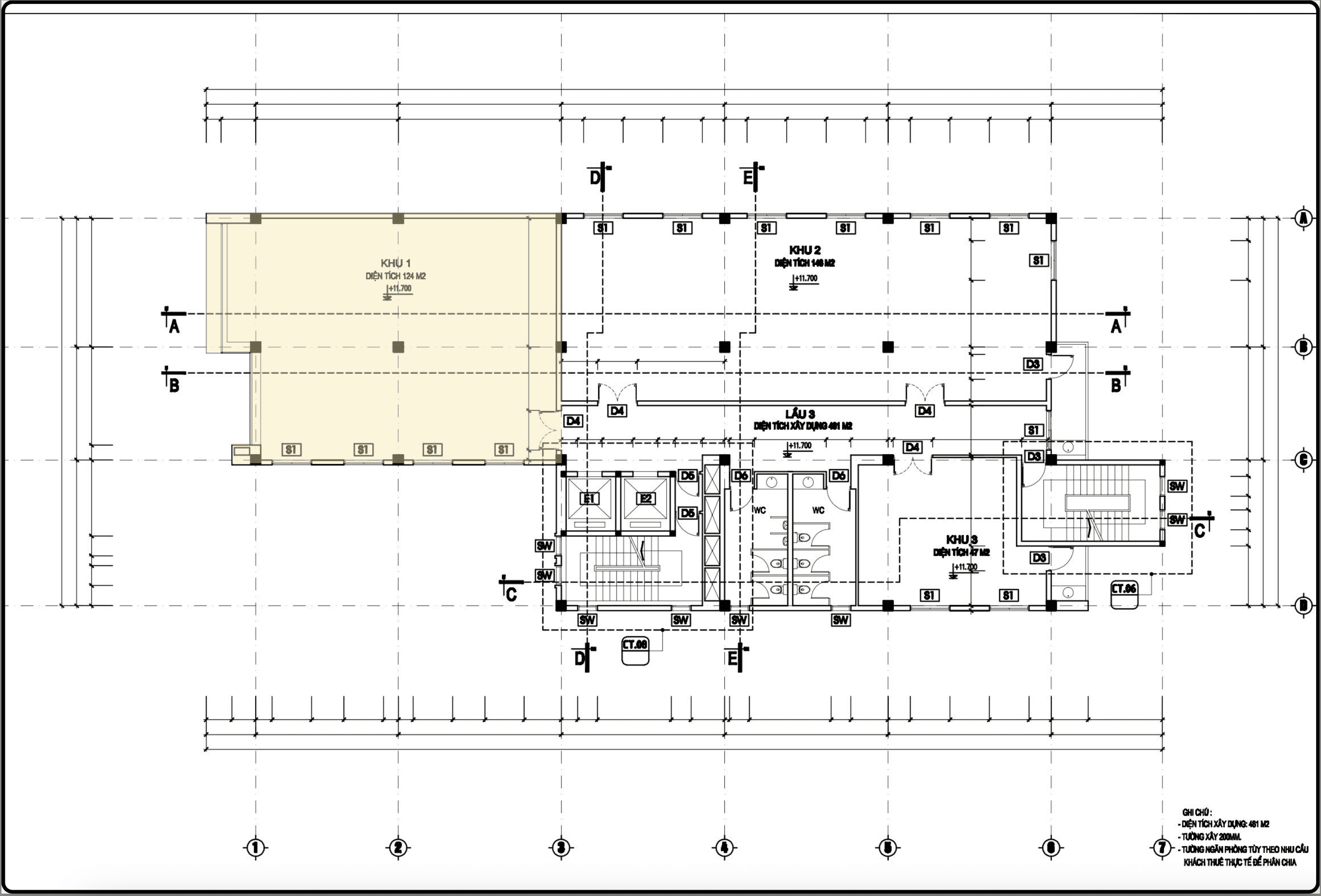 Bản vẽ khu diện tích 124m² tầng 2-4 tòa nhà H&T Building