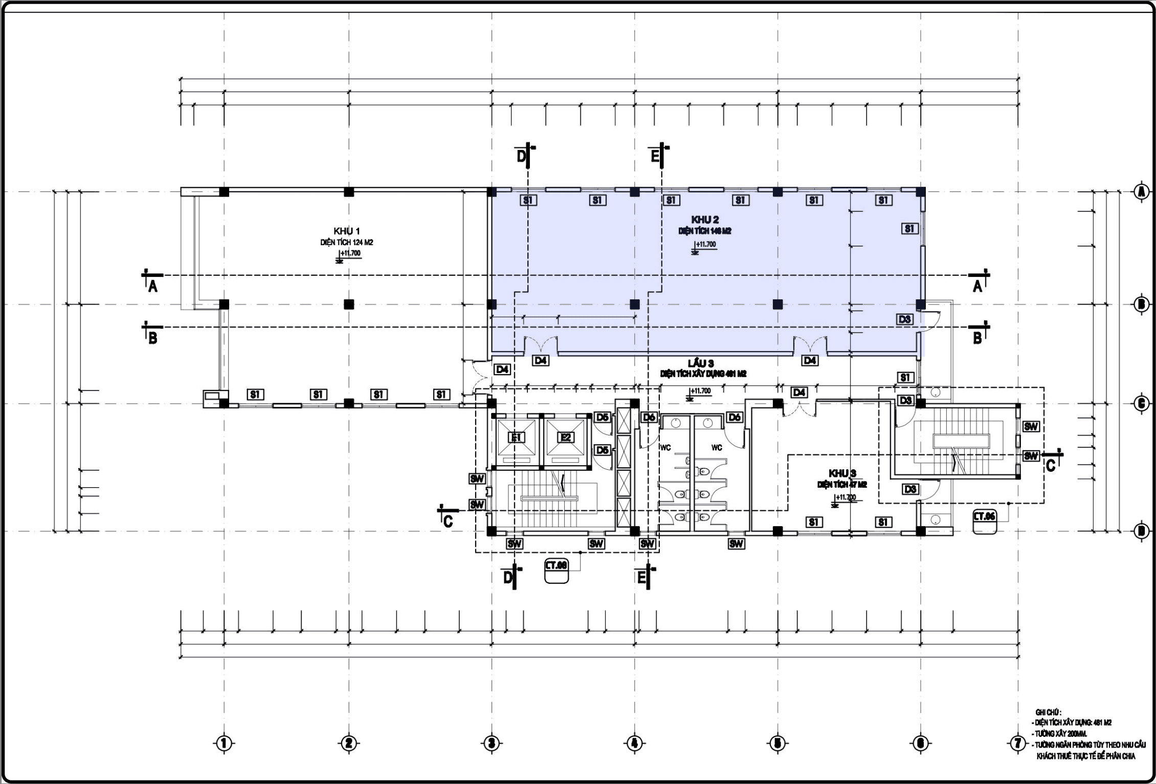 Bản vẽ khu diện tích 148m² tầng 2-4 tòa nhà H&T Building