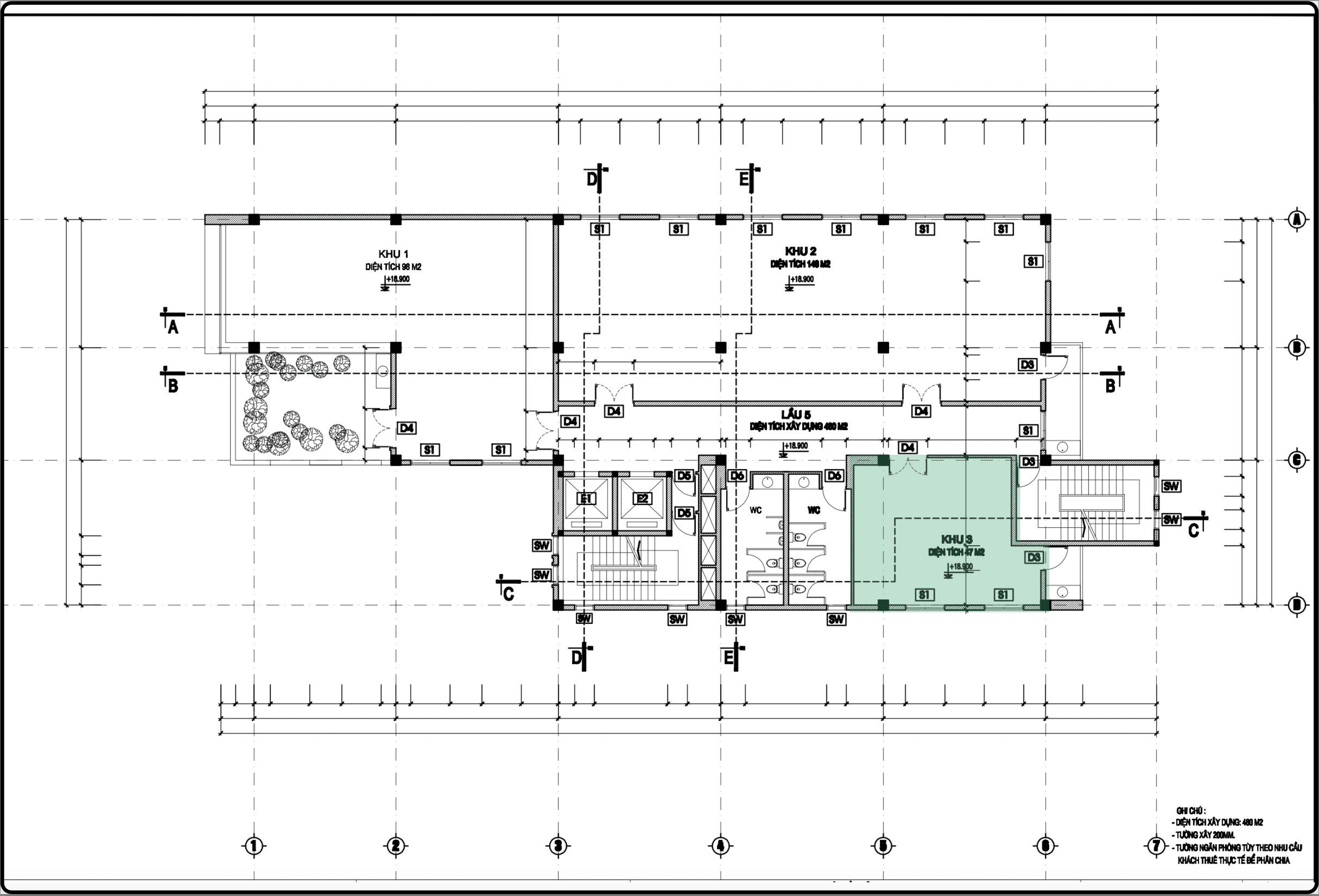 Bản vẽ khu diện tích 47m² tầng 5 tòa nhà H&T Building
