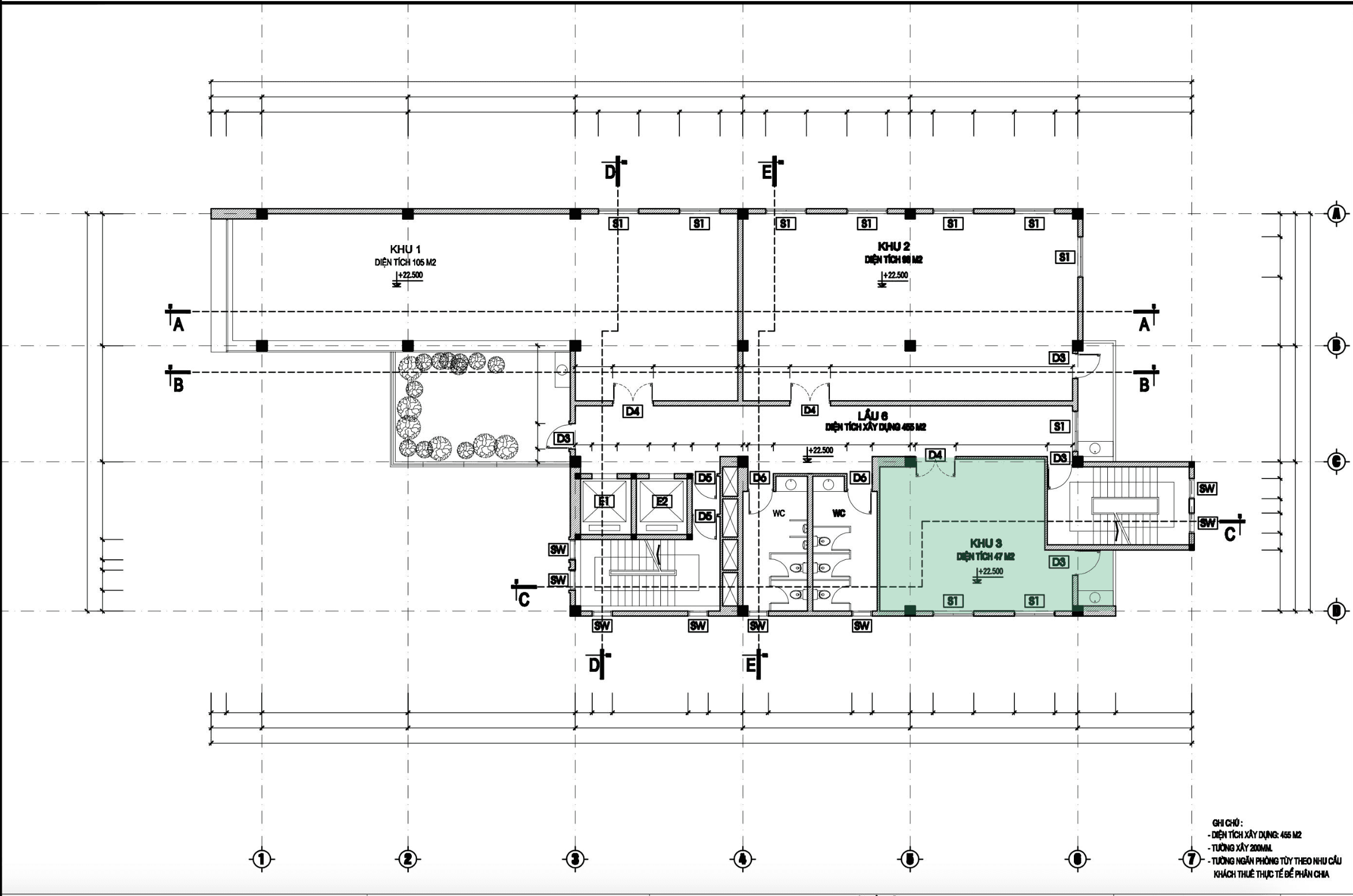 Bản vẽ khu diện tích 47m² tầng 6 tòa nhà H&T Building
