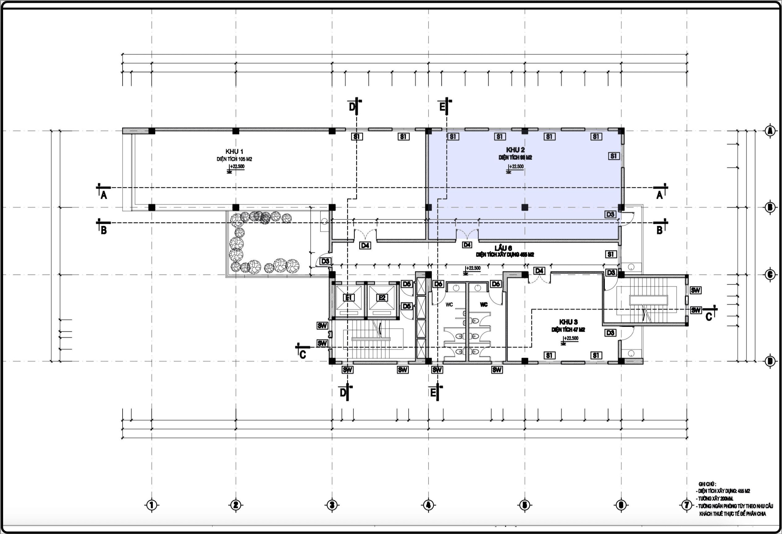 Bản vẽ khu diện tích 98m² tầng 6 tòa nhà H&T Building