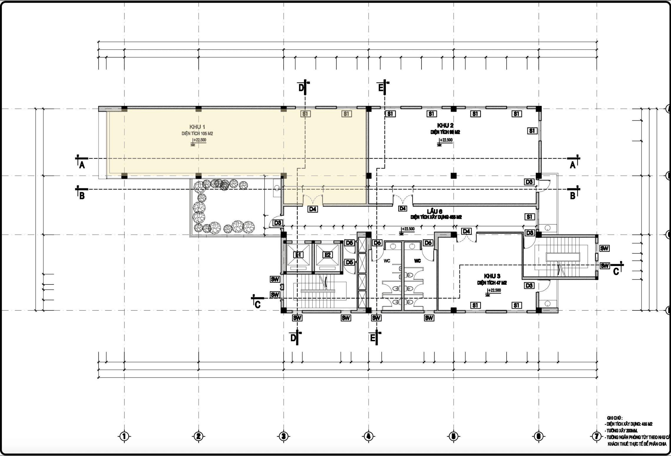 Bản vẽ khu diện tích 105m² tầng 6 tòa nhà H&T Building